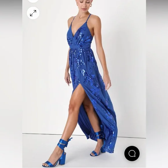 Lulus Captivating Essence Blue Sequin Backless Maxi Dress, Size Medium, NWT - Picture 17 of 17